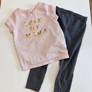 Toddler Girls Pink Love My Mama Shirt and Gray Leggings Set 3T Gold Spring Set